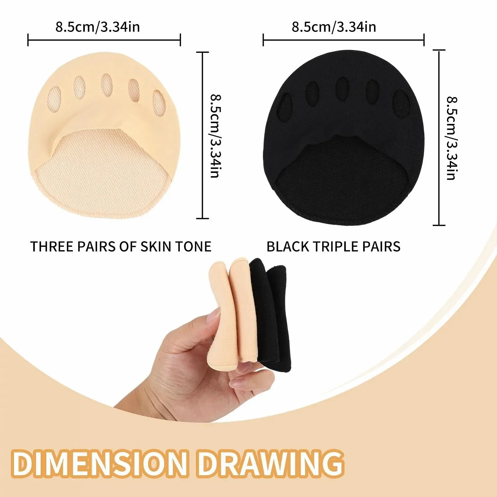 Носки для пальцев ног Женские Хлопковые Невидимые с подушечкой для передней части стопы, противоскользящие для высоких каблуков и повседневной обуви, размеры 3-6 и 39-42 (Черный и Бежевый), фото №2 Носки для пальцев ног Женские Хлопковые Невидимые с подушечкой для передней части стопы, противоскользящие для высоких каблуков и повседневной обуви, размеры 3-6 и 39-42 (Черный и Бежевый), фото №2