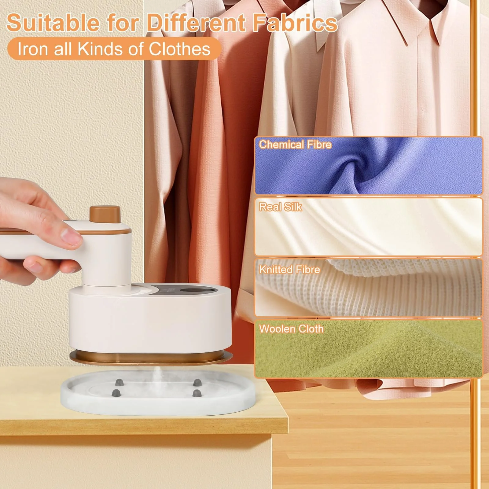 Мини-утюг дорожный Euakee Mini Travel Iron складной 1000 W Бежевый, фото №6