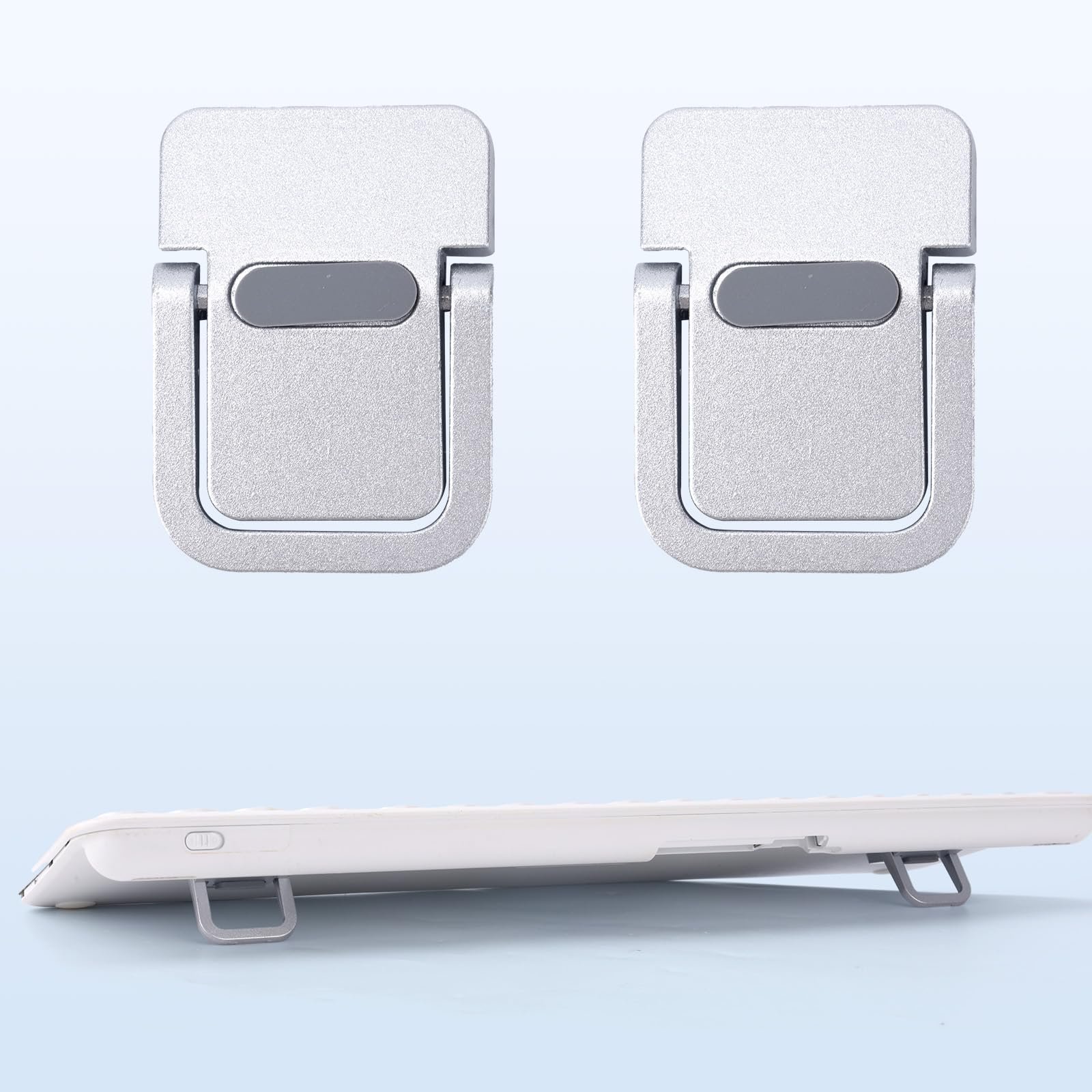 Підставка для ноутбука Міні, цинковий сплав, портативна, складана, невидима, самоклеюча підставка-тримач для комп'ютера, підтримка для столу (срібна), пакування 2 шт, фото №3