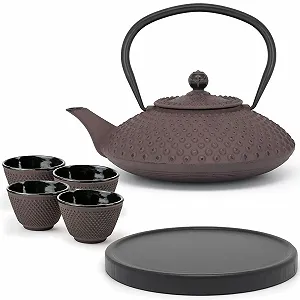 Чайник-заварник Bredemeijer Чавунний 1.25 Літри Індукційний Asia Aubergine з 4 чайними чашками, чорною дерев'яною підставкою та фільтром - Фото 1