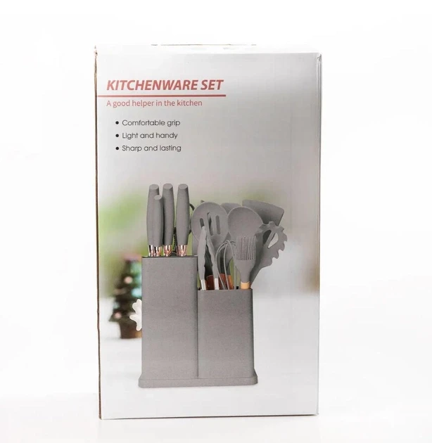 Набор кухонных принадлежностей на подставке TS Kitchen 19 штук из силикона с бамбуковой ручкой Серый, фото №7