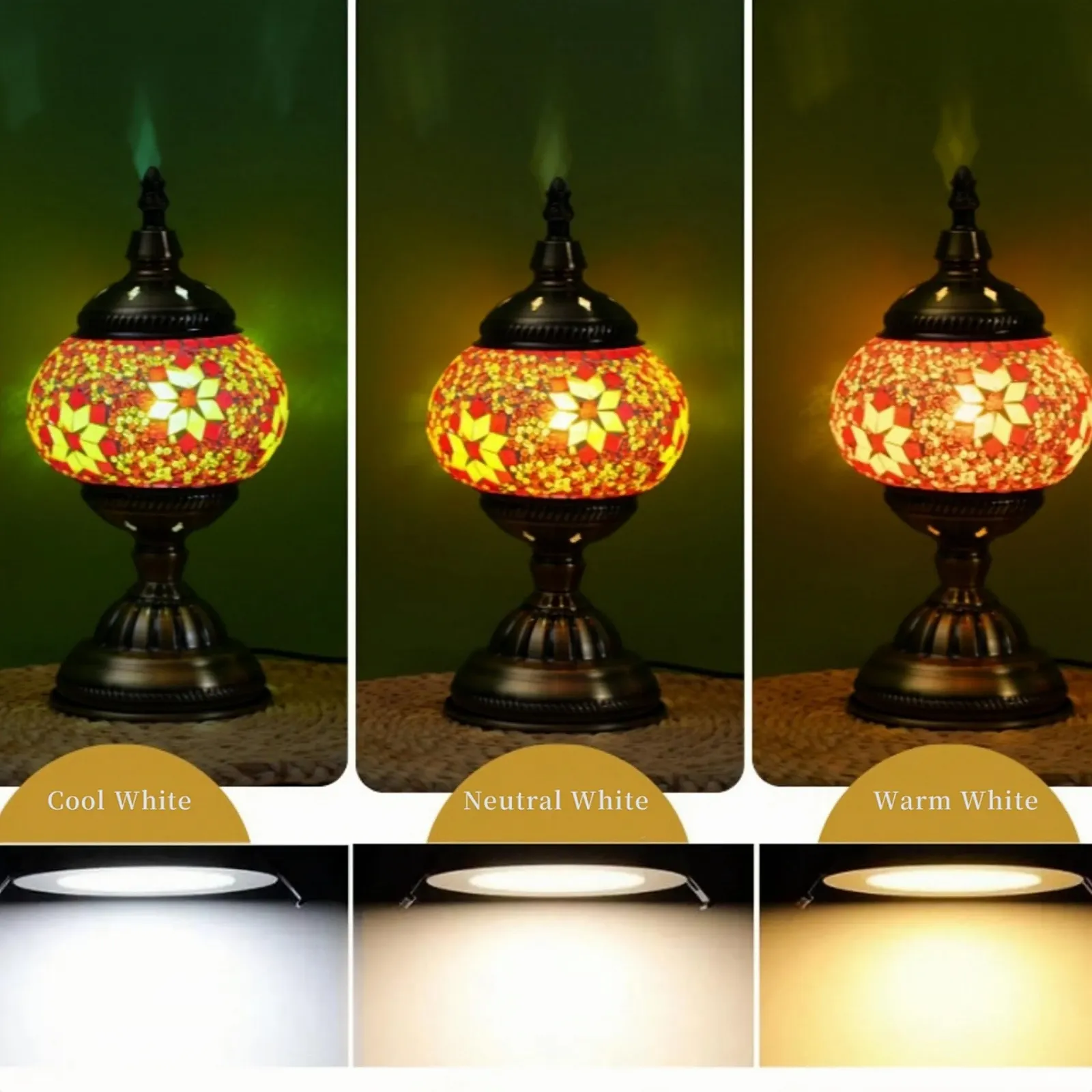 Настольная лампа турецкая экзотическая мозаичная ручной работы в марокканском стиле с USB для спальни, фото №3