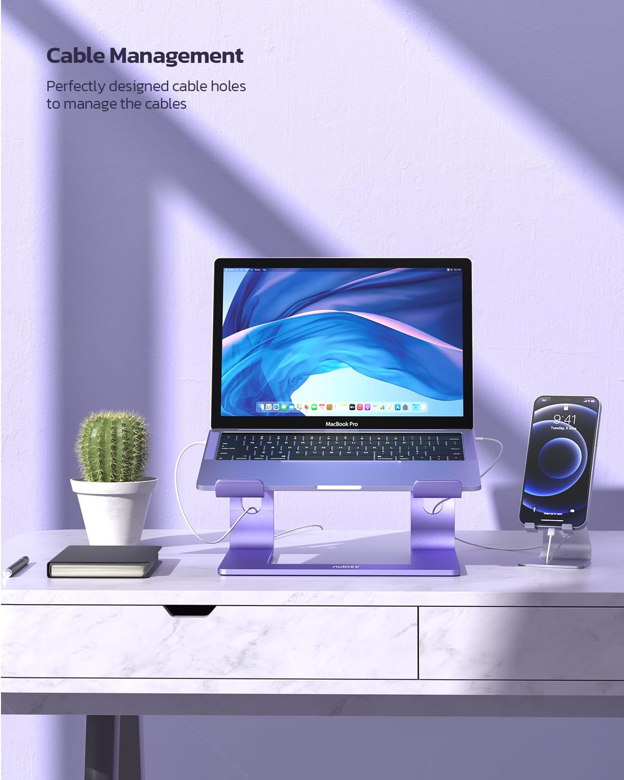 Підставка для ноутбука Nulaxy Ергономічна алюмінієва знімна 10-15.6 дюймів Фіолетовий, фото №3