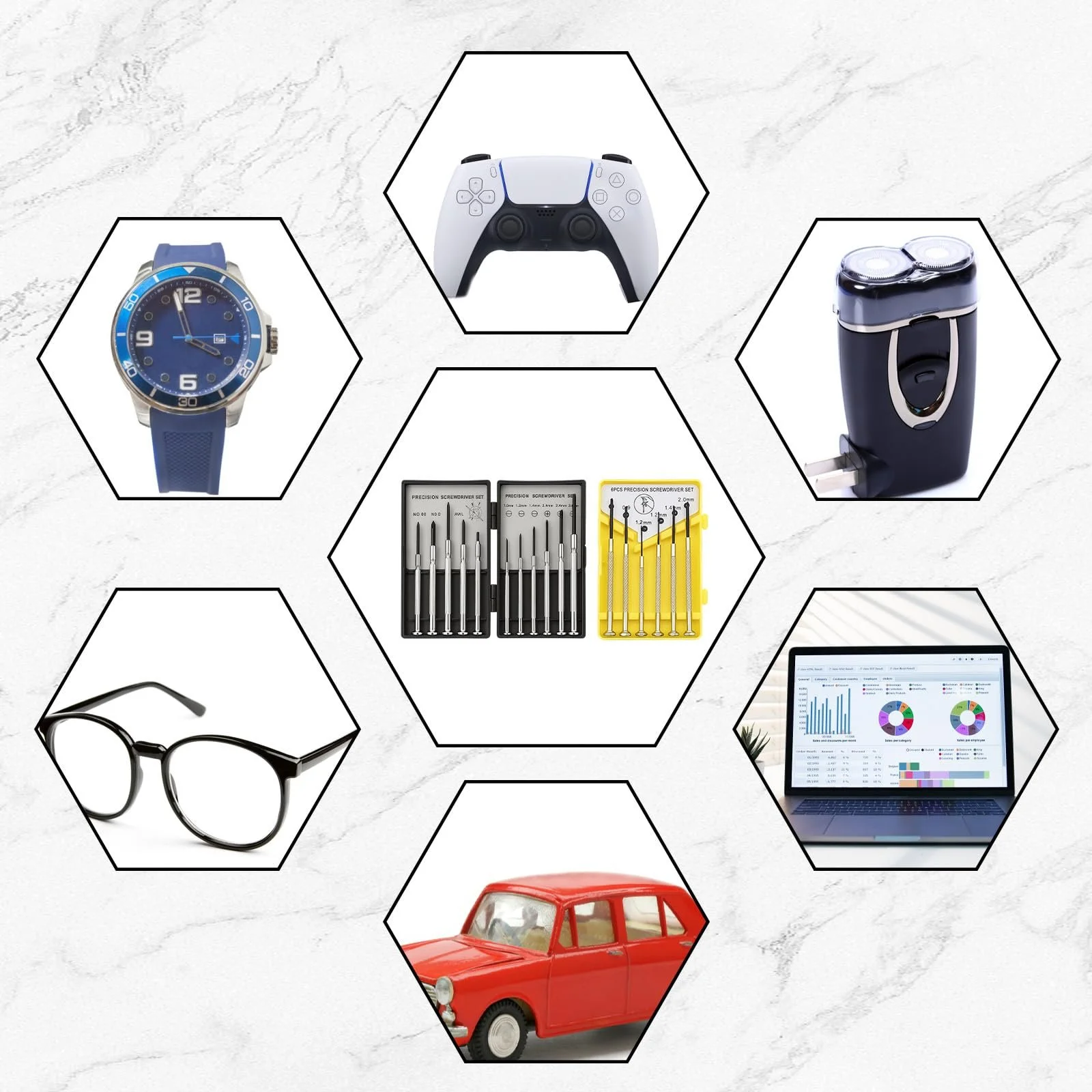 Набір прецизійних викруток 17 предметів 11 чорних + 6 жовтих, фото №6