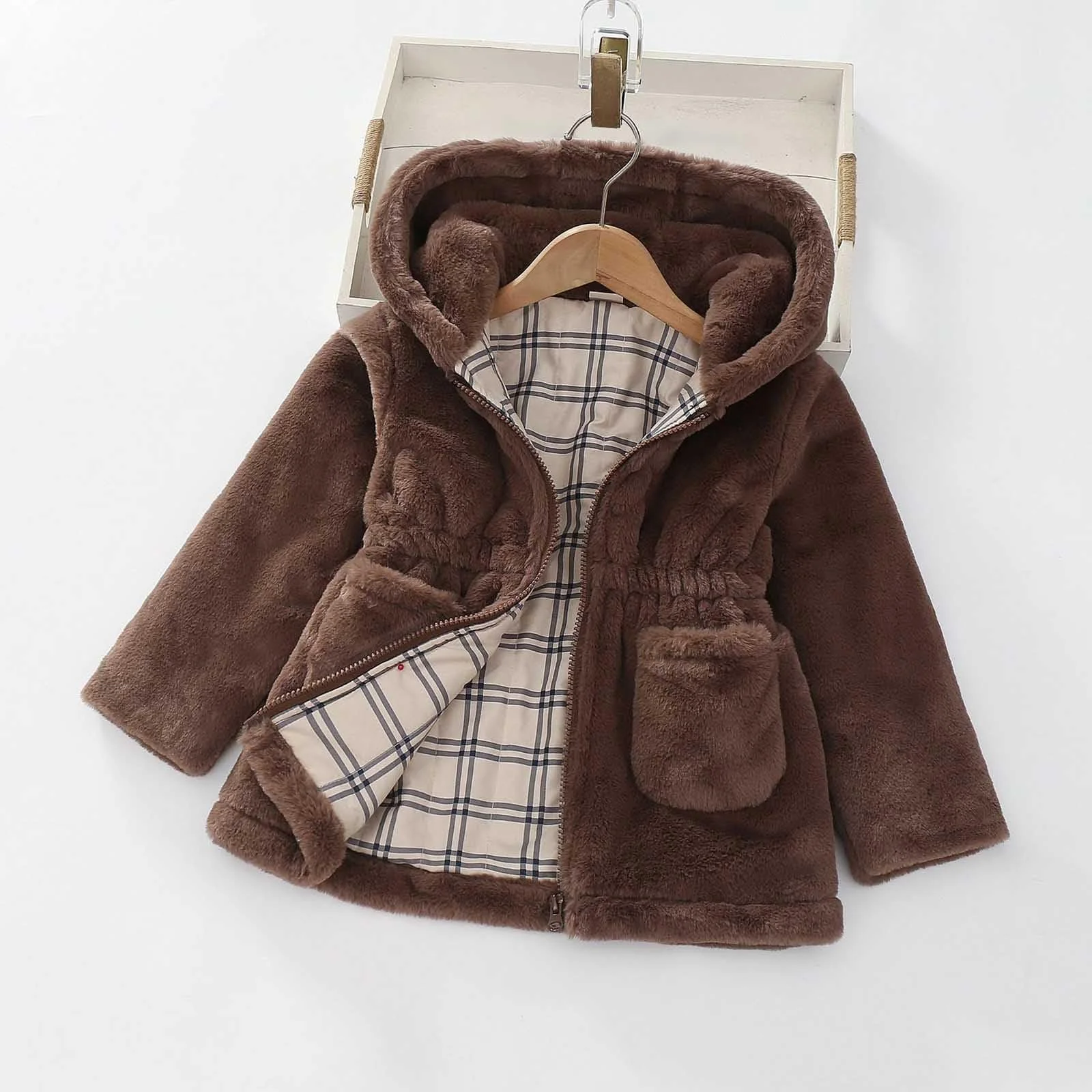 Зимове пальто для дівчат з флісовою підкладкою, вітрозахисна, фото №2