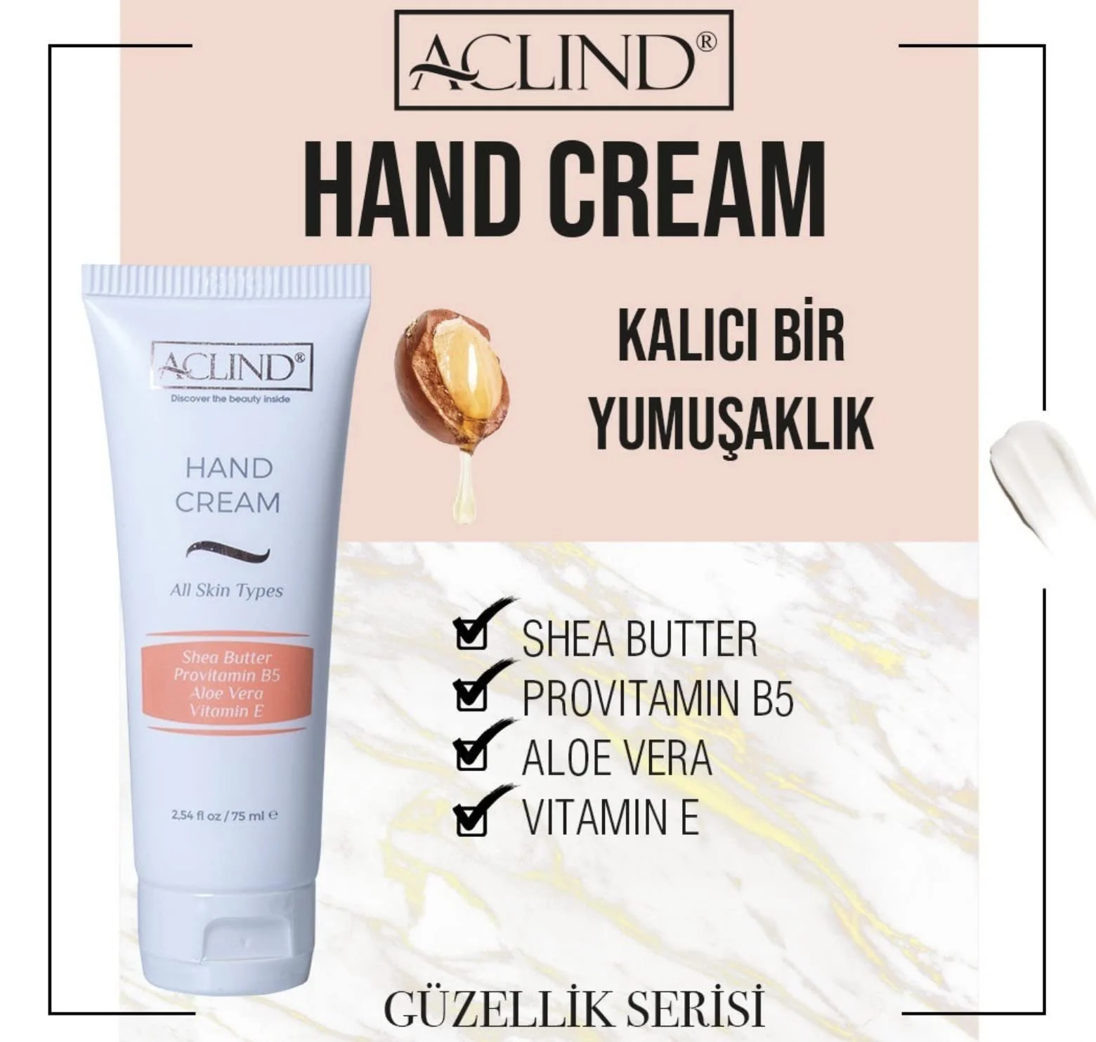 Крем для рук ACLIND Enriched - Увлажняющий, смягчающий и для гибкости, провитамин B5, витамин E, алоэ вера 75 мл, фото №4