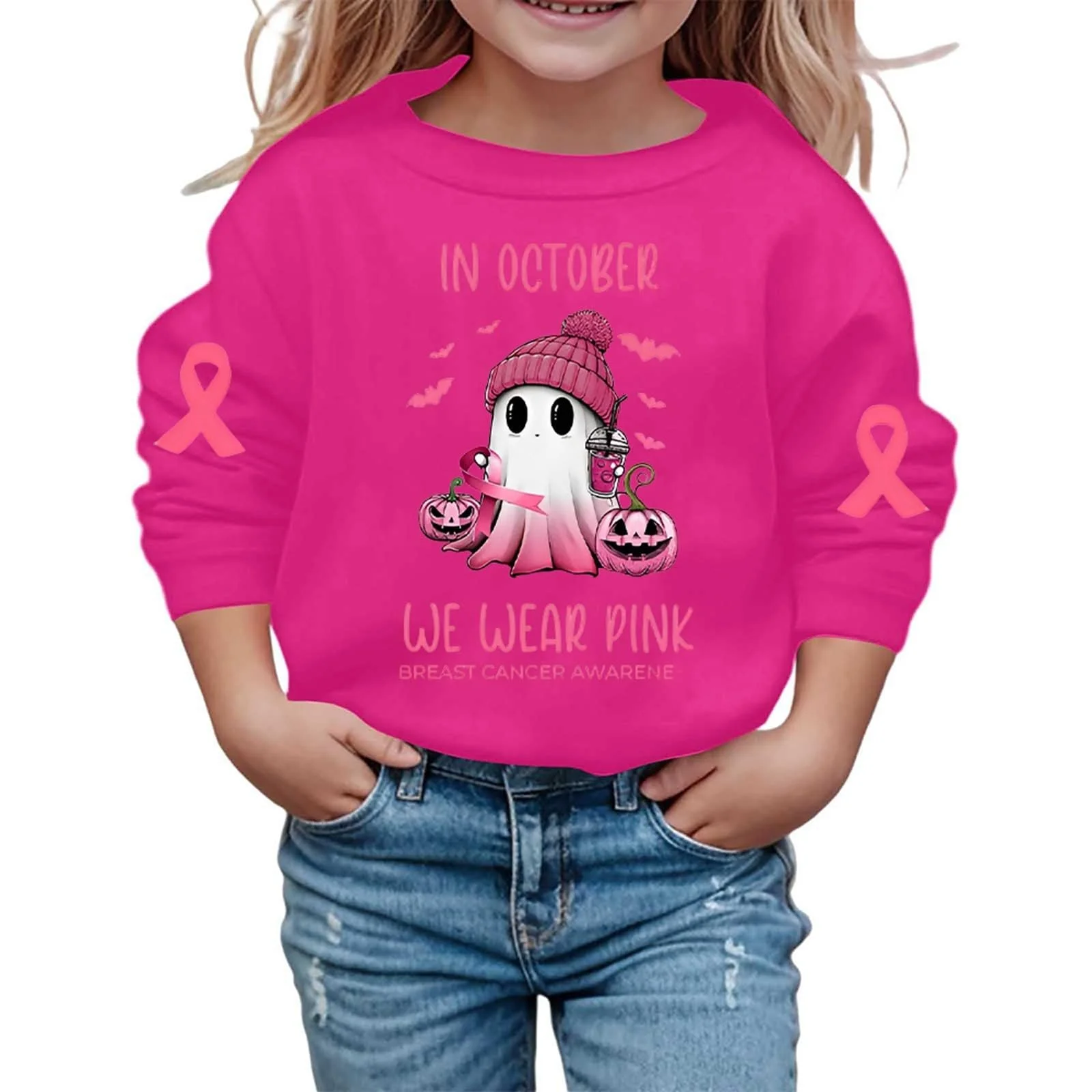 Пуловер для девочек Niedliches Halloween-Print Модный повседневный свитшот с круглым вырезом и длинными рукавами для детей, размер 140, фото №1