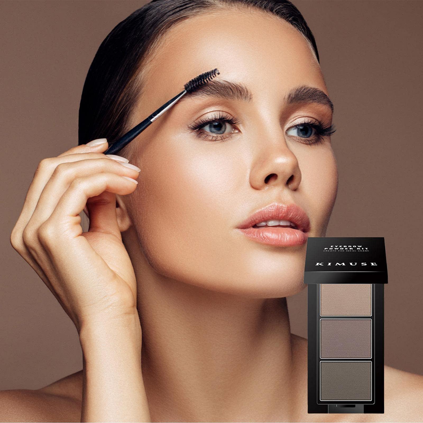 Пудра для бровей 3 Color Eyebrow Powder Set двухсторонняя кисточка водостойкая, фото №3