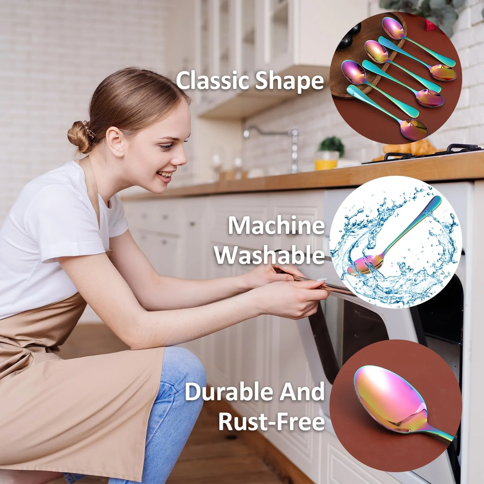 Ложка чайна з нержавіючої сталі, набір 6 штук, райдужна, 14 см, фото №5