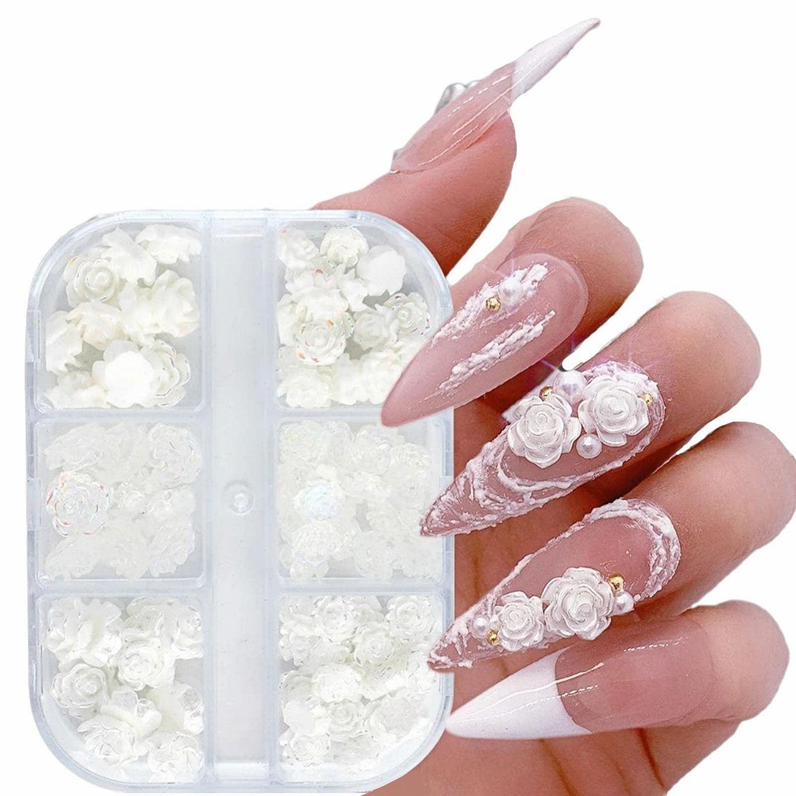 Подвеска для ногтей Цветок Yeeda Роза 5D Цветочные украшения для ногтей, 6 ячеек 3D Акриловые цветы для ногтей Стразы Роза Весенние украшения для ногтей, DIY украшения для маникюра, фото №8