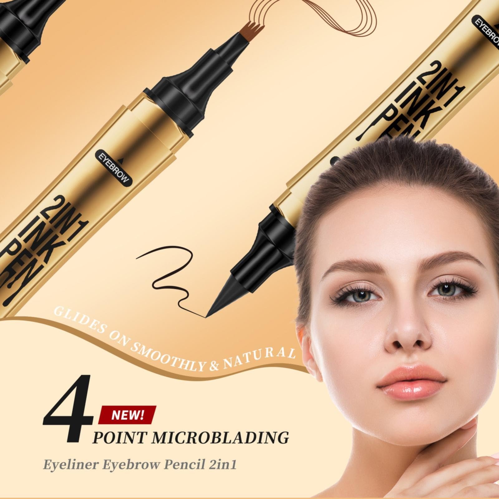 Олівець для брів з наконечником 4-Tip та ультраточний олівець для брів середньо-коричневий та чорний, BK2, один розмір, фото №3