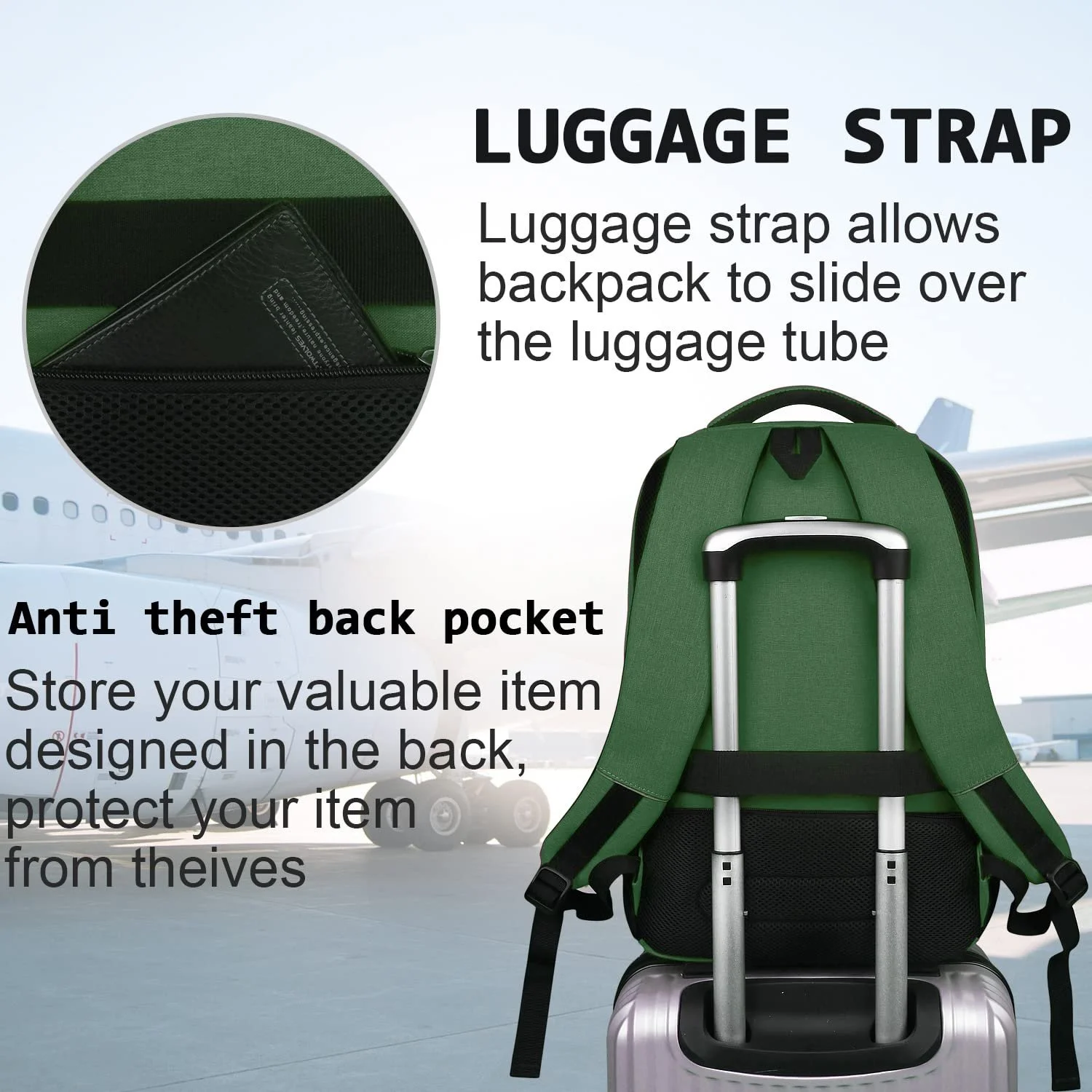 Рюкзак для ноутбука marcello USB Charging Port Anti-Theft Bag Зелений (military green), фото №6 Рюкзак для ноутбука marcello USB Charging Port Anti-Theft Bag Зелений (military green), фото №6