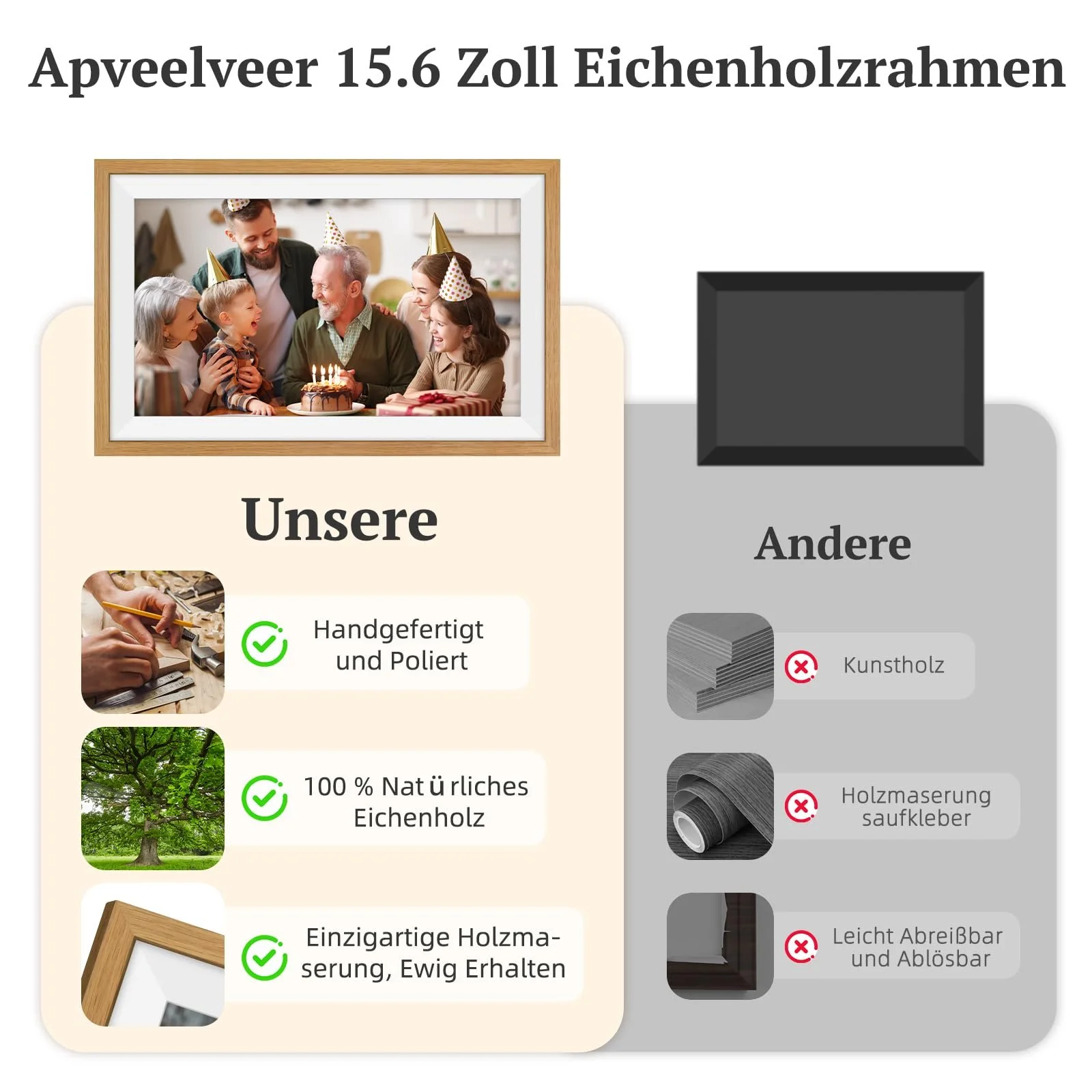 Цифровая фоторамка Apveelveer 15.6" WiFi 1920 x 1080 FHD IPS Touch Screen 32 ГБ Oak Wood 94% sRGB, фото №3 Цифровая фоторамка Apveelveer 15.6" WiFi 1920 x 1080 FHD IPS Touch Screen 32 ГБ Oak Wood 94% sRGB, фото №3