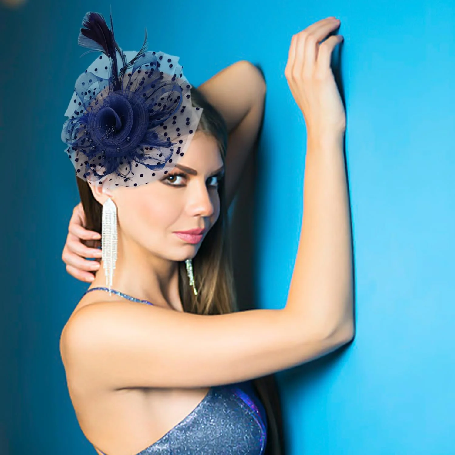 Жіночий обруч Перо Сітка Ретро Темно-синій, фото №6