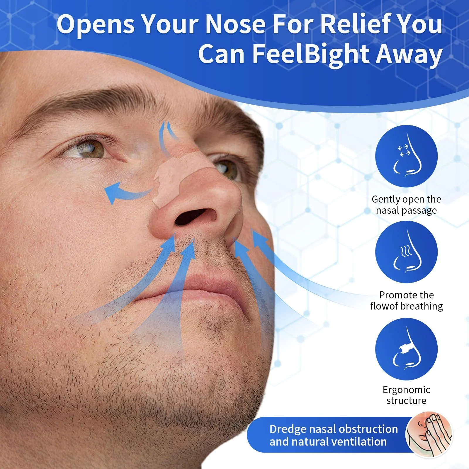 Пластыри на нос CNMTCCO, Чрезвычайно прочные плдля лучшего дыхания, облегчение заложенности носа через насморк и аллергию, улучшение сна (Прозрачные, 50 штук, 55 x 16 мм), фото №3