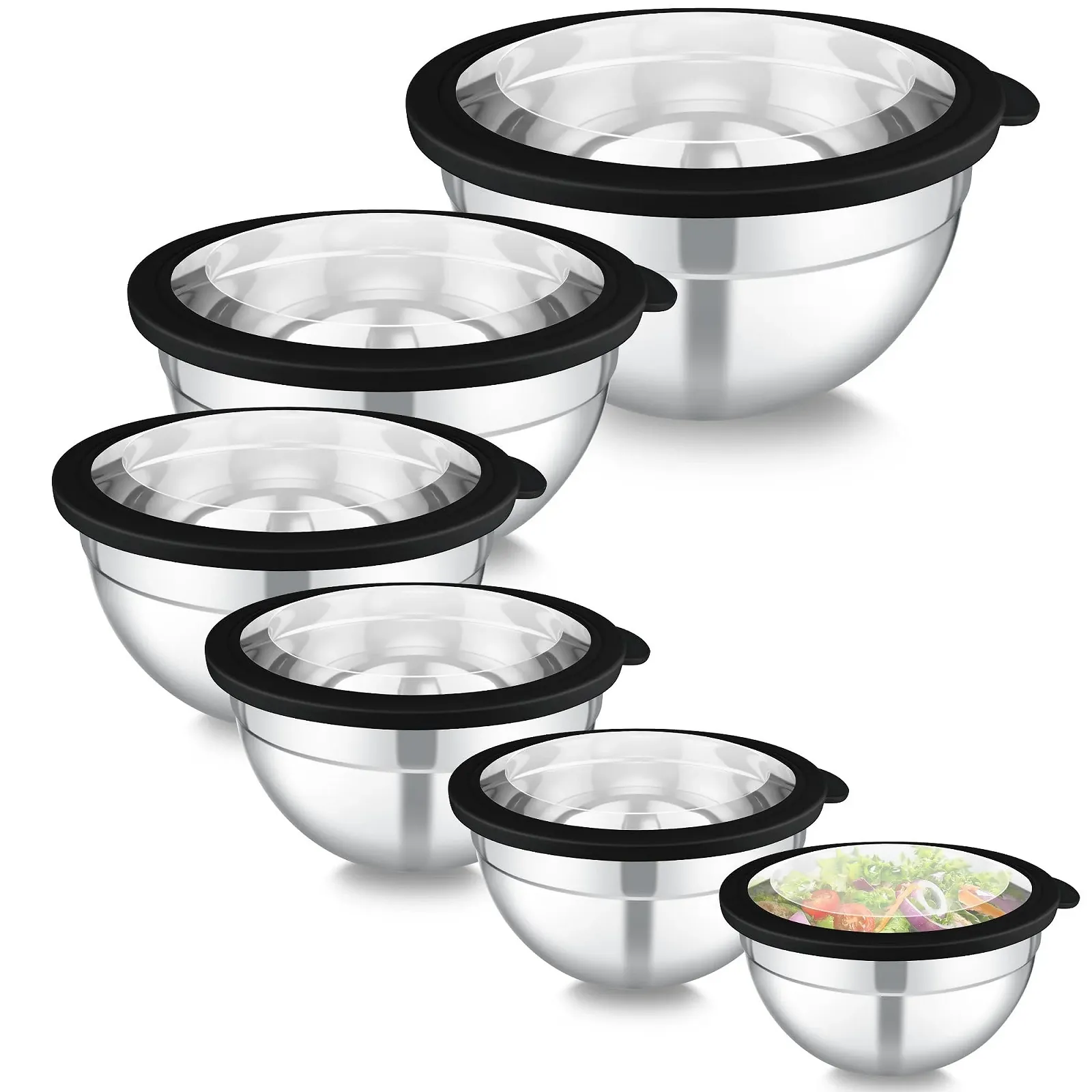Набор мисок для смешивания Homikit 6 предметов 4.5 л 2.8 л 2.5 л 1.6 л 1.2 л 0.7 л Stainless Steel Black, фото №1