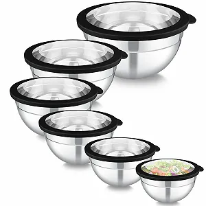 Набор мисок для смешивания Homikit 6 предметов 4.5 л 2.8 л 2.5 л 1.6 л 1.2 л 0.7 л Stainless Steel Black - Фото 1