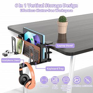 Подставка для ноутбука ROLIZOE 6 в 1, регулируемая, без сверления, двойной слой, стальная, вертикальная, полка для крепления, органайзер для ноутбука, геймпадов synthetic.ua - Фото 1