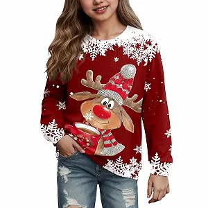 Джемпер Generisch Детский свитшот Топ Повседневный рождественский свитер для девочки с принтом, длинными рукавами, повседневный верх для ежедневной носки - Фото 1