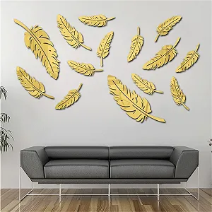 Наклейка на стіну 3D Mirror Acrylic Large Leaves Gold 15 шт. - Фото 1