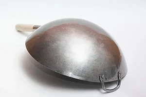 Сковорода-Wok Pow из углеродистой стали ручной работы с деревянной и стальной ручкой 40 см (Круглое дно) synthetic.ua - Фото 1