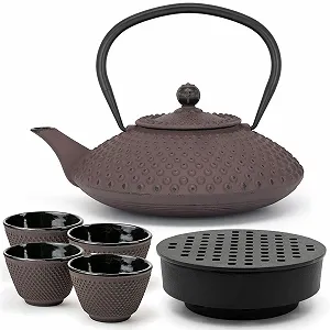 Чайник-заварник Чавунний Bredemeijer Asia 1.25 літра Aubergine з 4 чашками, чохлом та фільтром - Фото 1