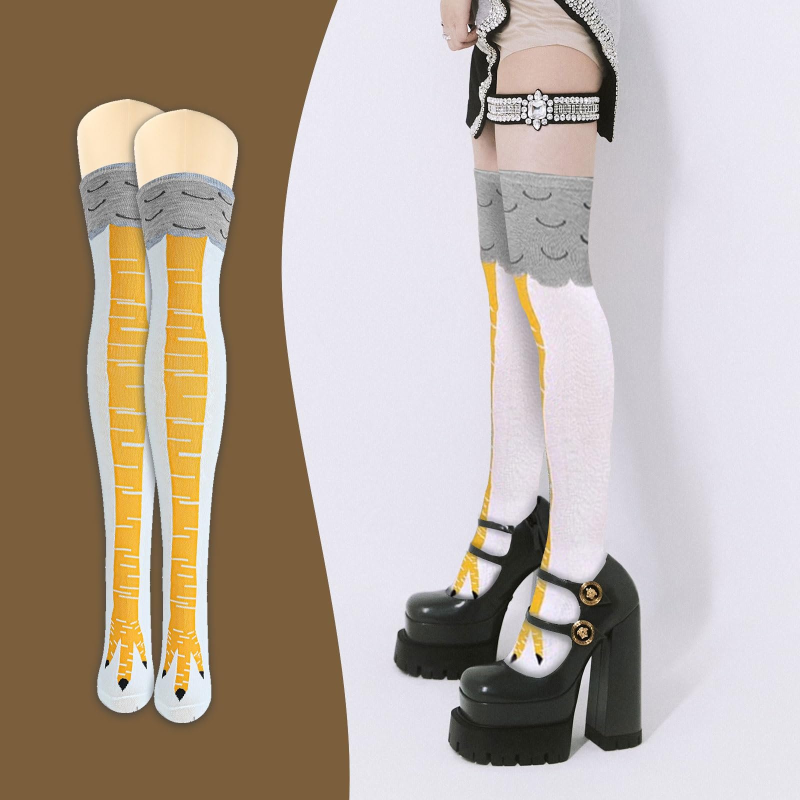 3 пары чулок "Куриные лапки", женские гольфы выше колена "Куриные лапки", мультяшные теплые зимние, фото №5