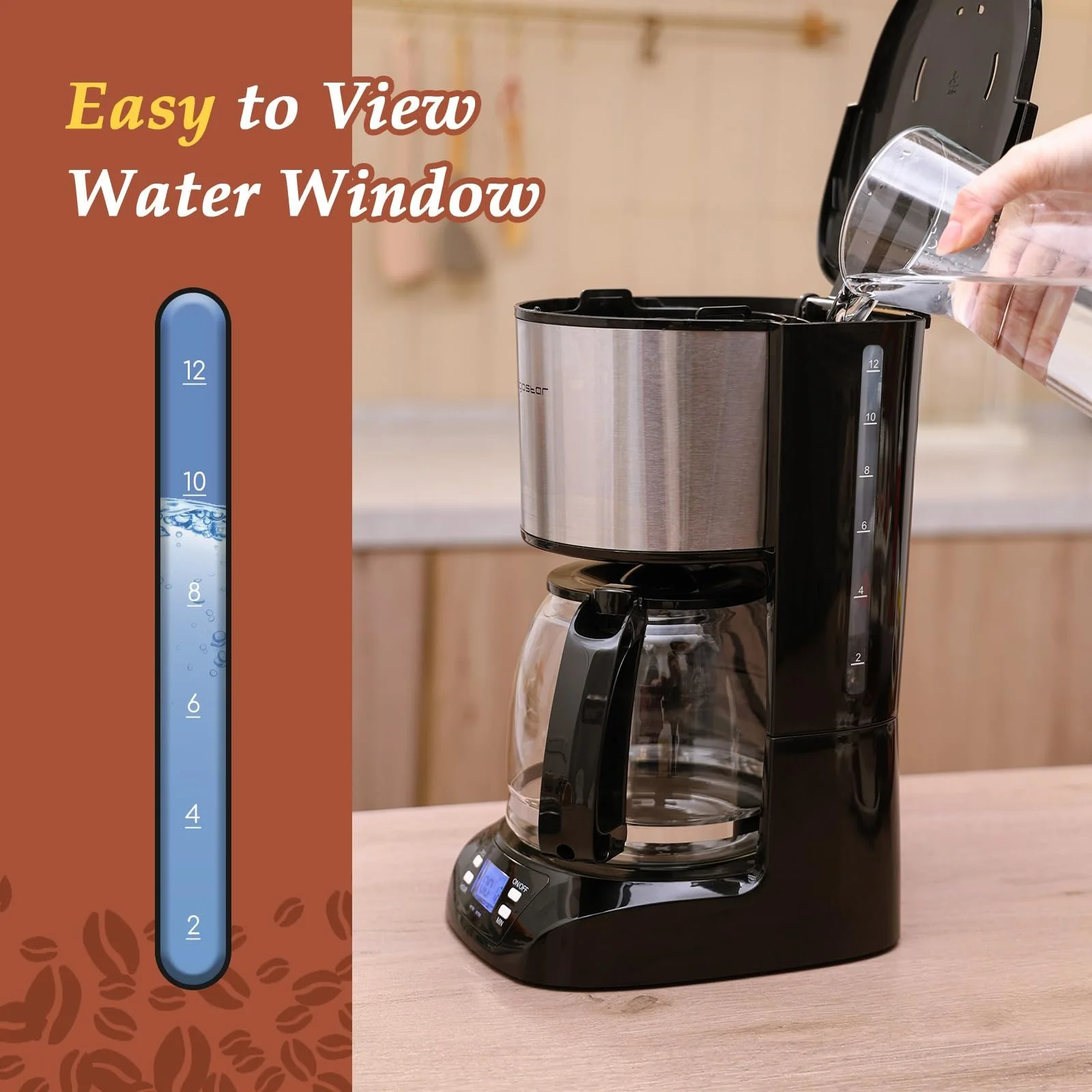 Капельная кофеварка Aigostar Benno Digital 1.5 л 800 Вт Нержавеющая сталь/Черный, фото №5