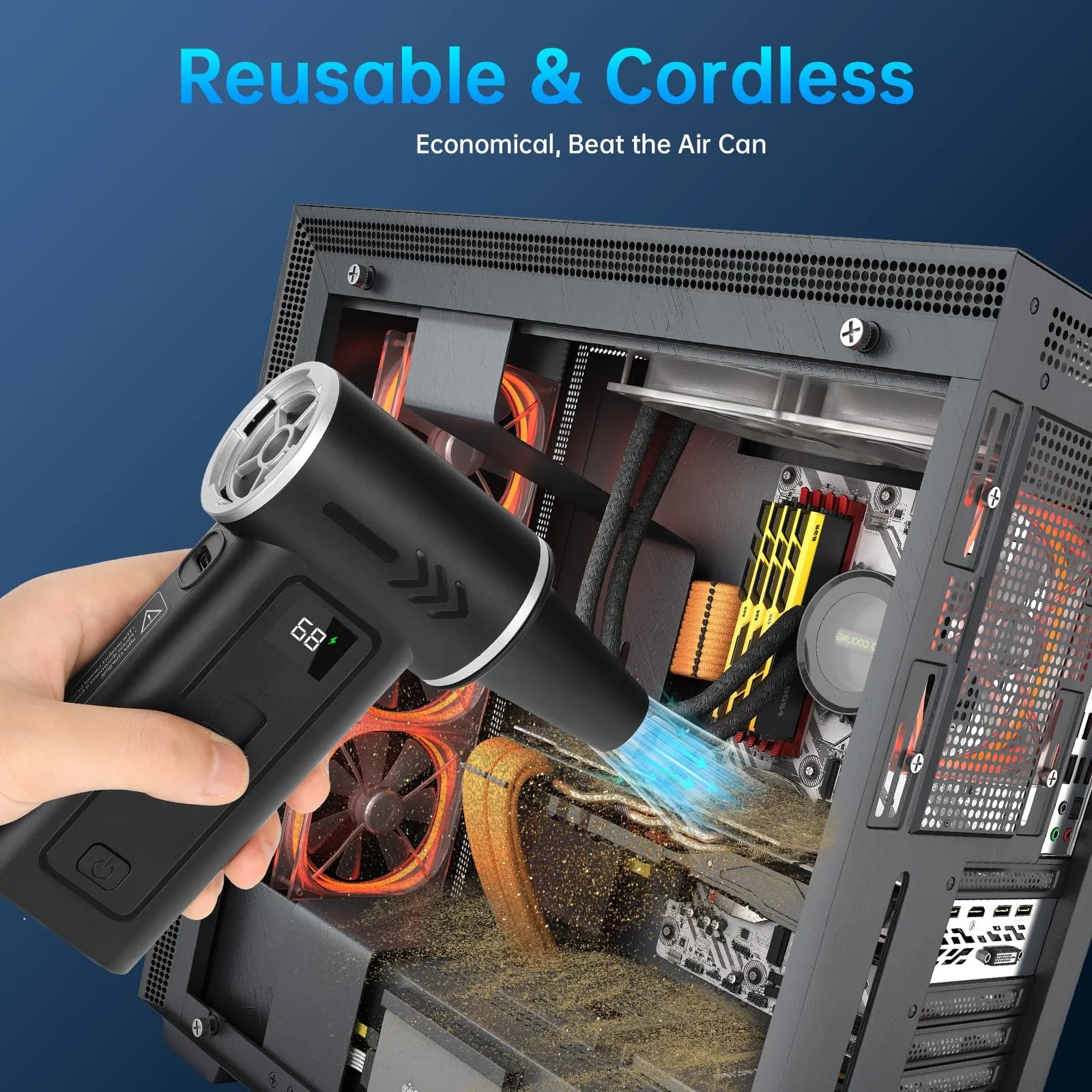 Акумуляторна повітродувка та пилосос 2-в-1 HERBYD 180,000 RPM 8000 mAh з цифровим дисплеєм, фото №4