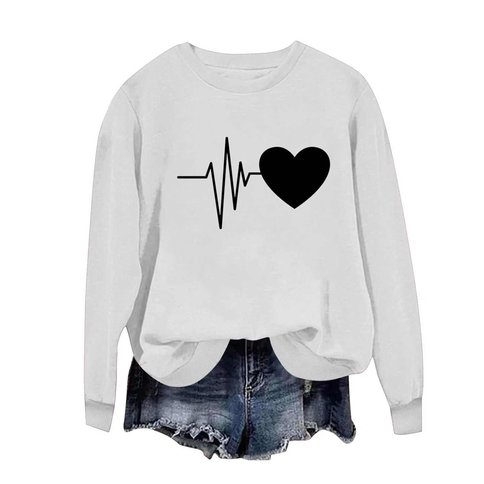 Женский Свитшот NZYIHAO Электрокардиограмма Графический Принт Пуловер Круглый вырез Длинный рукав, фото №3