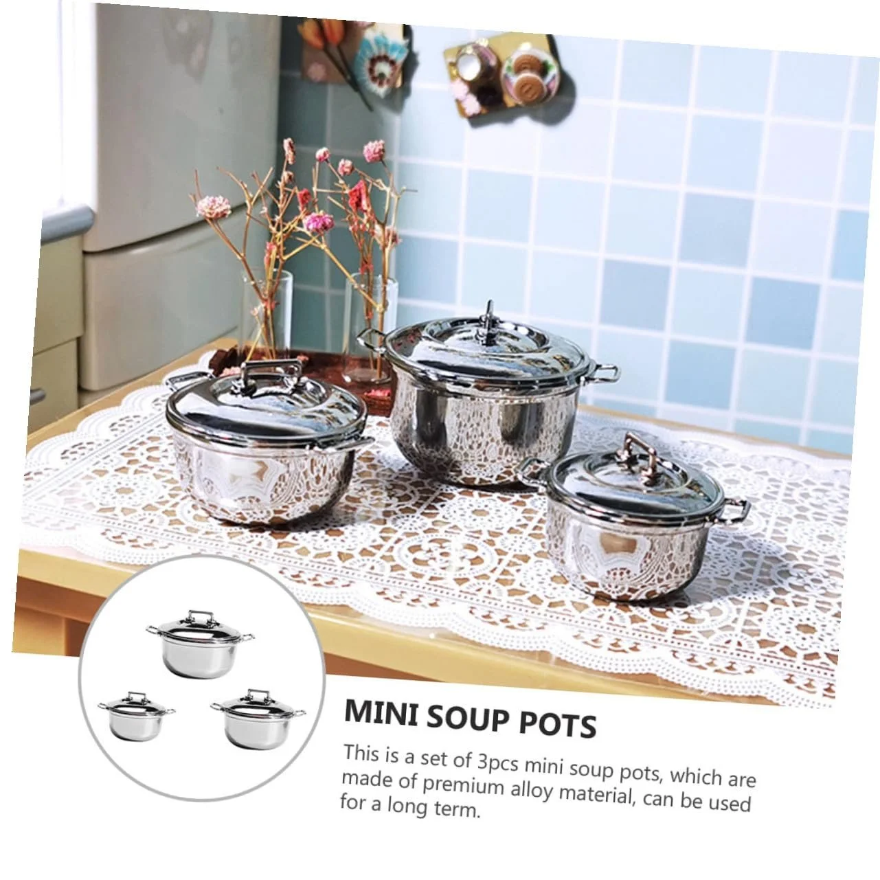 Набор из 3 мини-кастрюль Play Kitchen Accessories пластиковый реалистичный дизайн, фото №8