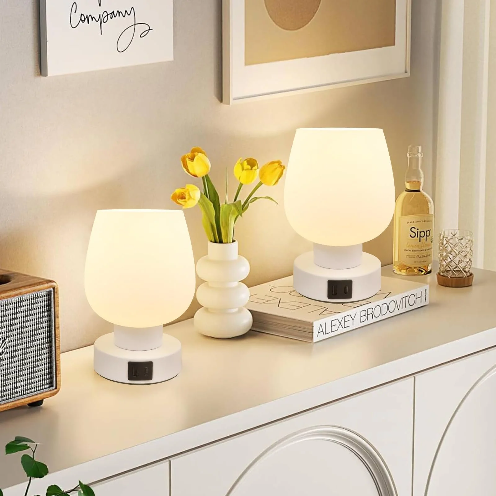 Настільна лампа приліжкова світлодіодна сенсорна з регулюванням яскравості біле опалове скло, фото №4