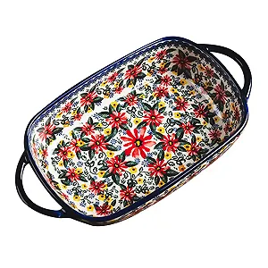 Форма для запекания керамическая прямоугольная с цветочным узором и ручками - Фото 1