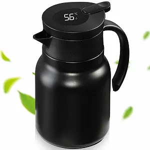 Термос 316 Stainless Steel 1.5 л с двойными стенками, изолированный кувшин с ситечком для чая и дисплеем температуры, вакуумный термос для чая, кофе, молока, сока - Фото 1
