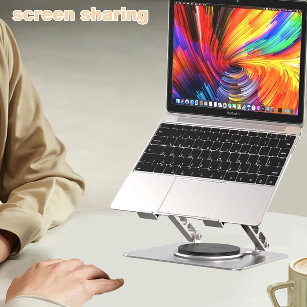 Підставка для ноутбука, регульована по висоті та складна з основою, що обертається на 360°, сумісна з ноутбуками 10-17,3 дюймів, срібляста, ергономічна та стабільна підставка для ноутбука, фото №3