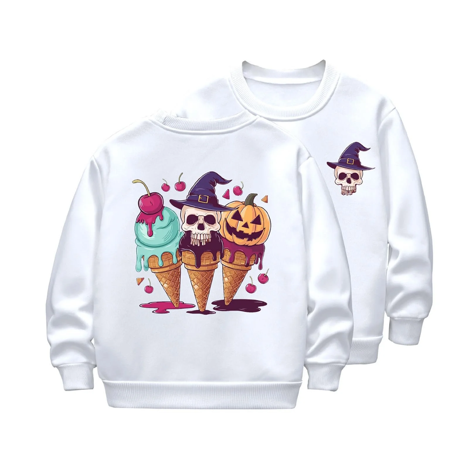 Пуловер для девочки, размер 140, с длинными рукавами, флисовый, теплый, с рисунком шляпы Хэллоуинской ведьмы, повседневный, толстый, с круглым вырезом, фото №1