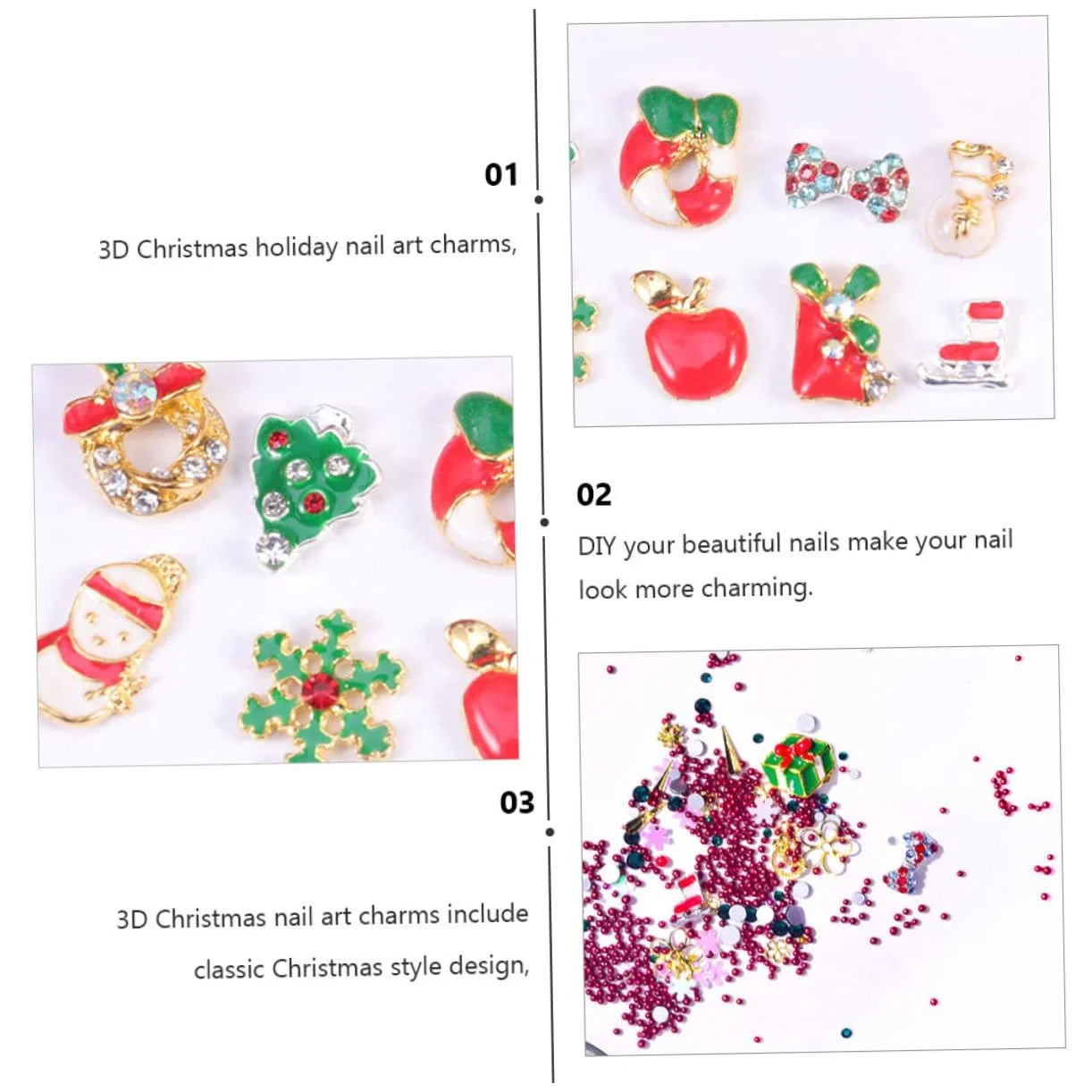 Украшения для ногтей FOMIYES Рождественские 8 коробок Бриллианты для ногтей Подвески для маникюра на пальцах ног Зимние украшения Каваи Подвеска для ногтей DIY Наклейки для ногтей 3D Декор из сплава, фото №7