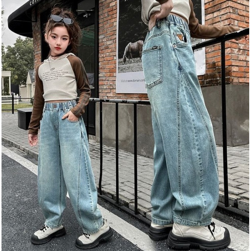 Стильные джинсы для девочки 120-170 см wide-leg/карго, фото №1