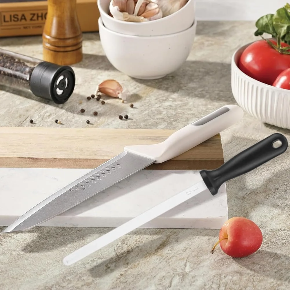 Керамічний мусат для заточування ножів Diamond Carbon Professional з направляючими кута та ударостійким ковпачком, фото №4