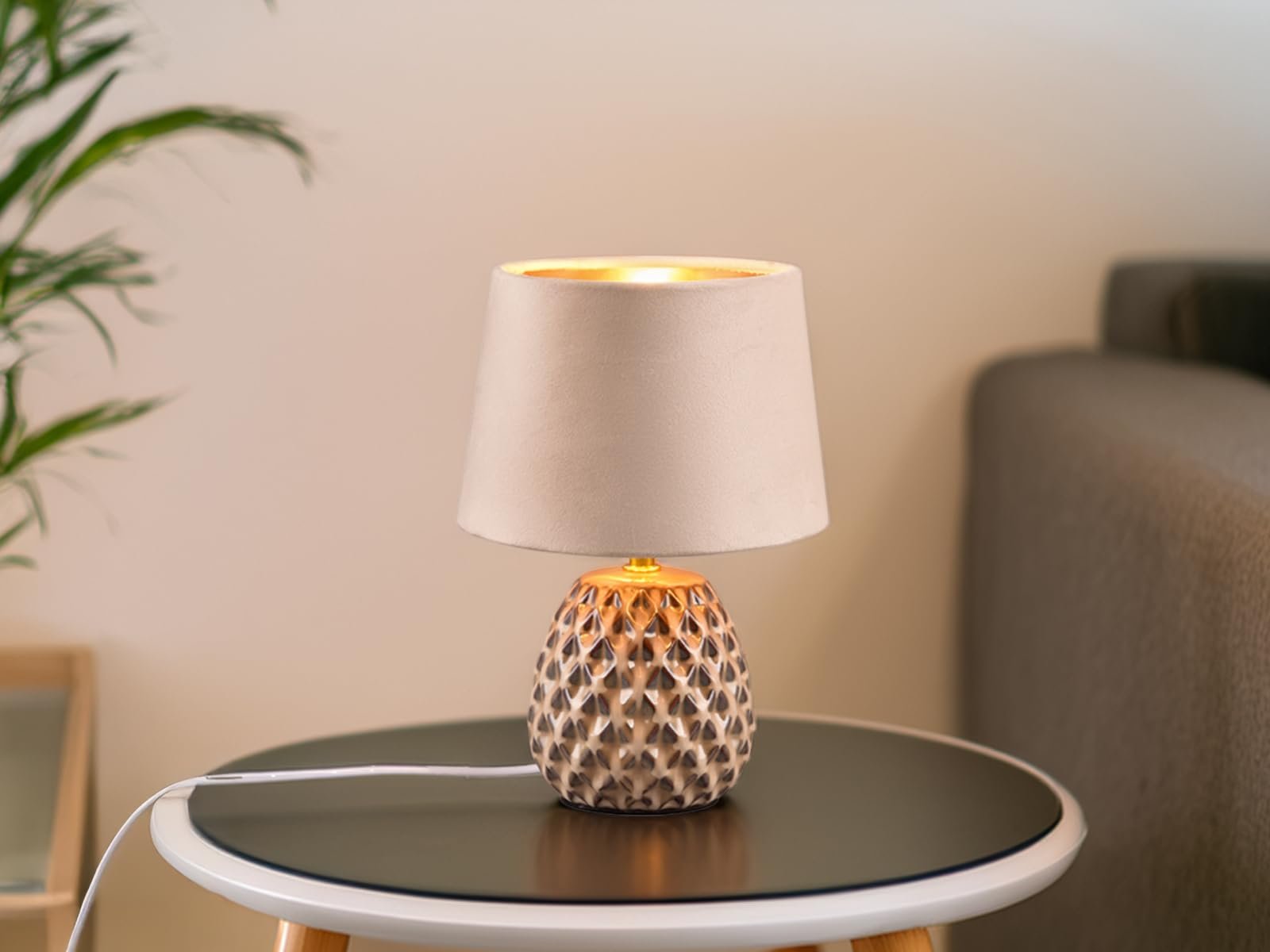 Настільна лампа Retro Кераміка Оксамит 27 см Бежевий/Золотий, фото №2