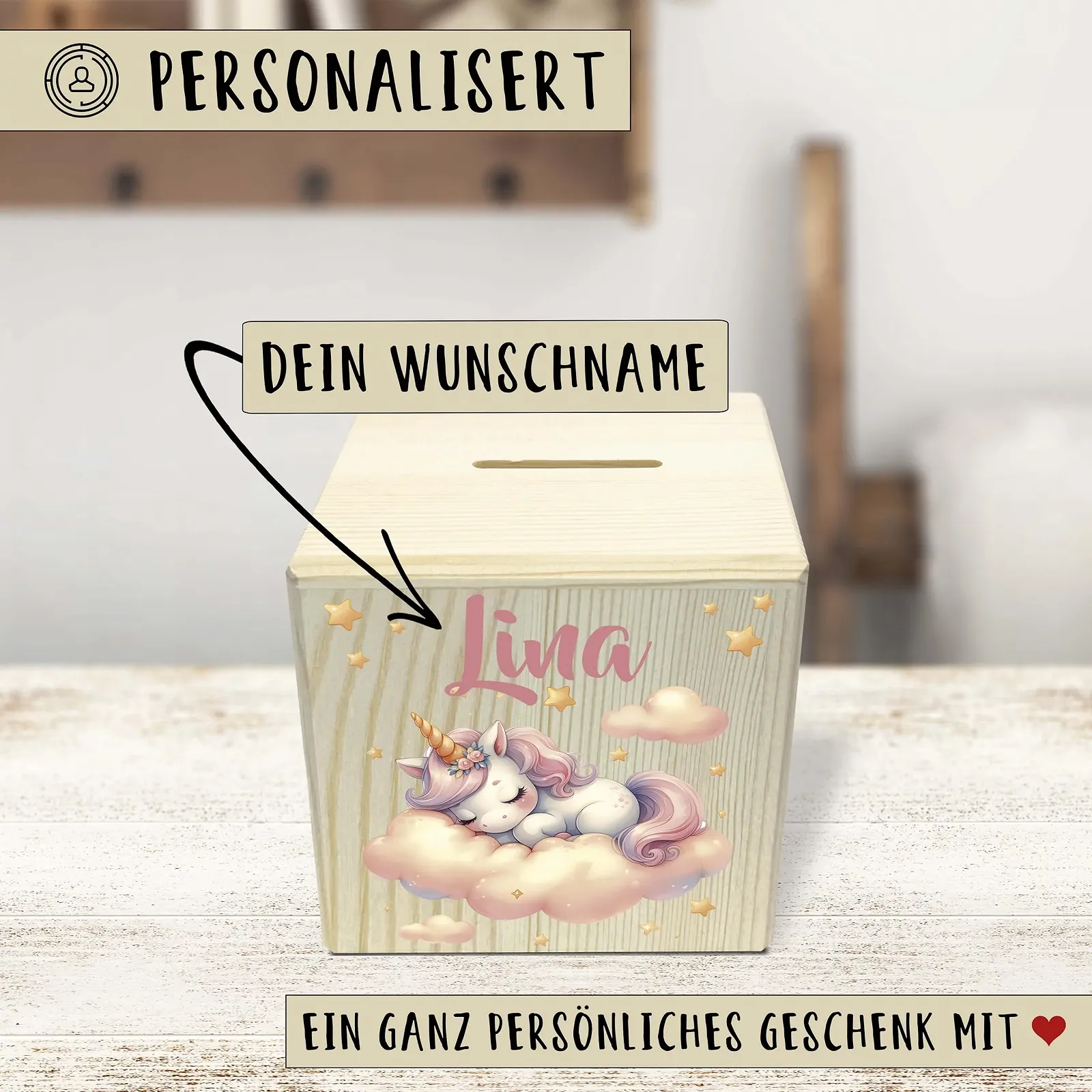 Скарбничка дерев'яна Єдиноріг Хмаринка з замком та ключем, фото №4