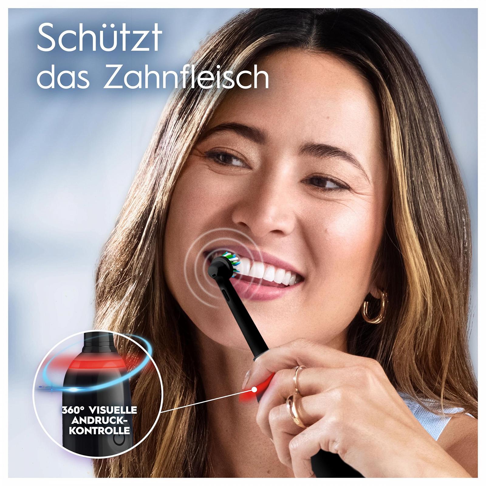 Електрична зубна щітка Oral-B Pro Series 3, 3 режими чищення, 360° контроль тиску, 2 змінні насадки, 1 дорожній футляр, чорний, фото №3