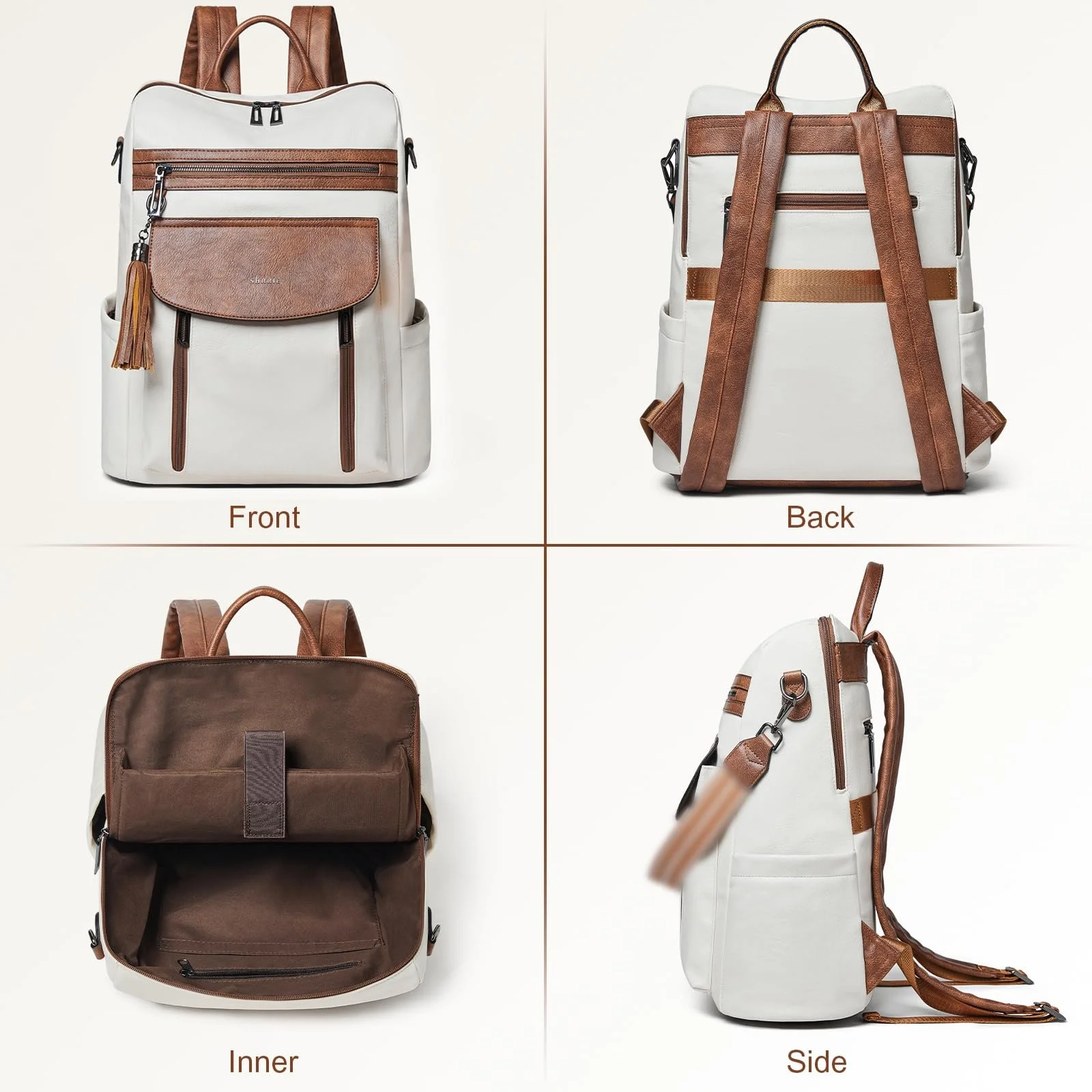 Рюкзак для ноутбука Shrrie 15.6 Inch Leather Carry On Water Resistant Beige with brown, фото №8 Рюкзак для ноутбука Shrrie 15.6 Inch Leather Carry On Water Resistant Beige with brown, фото №8
