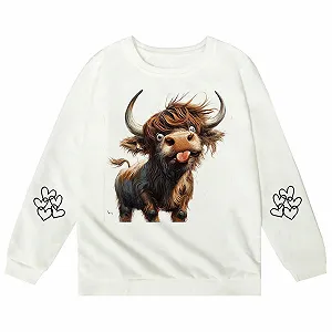 Лонгслив Девочка Кофта с длинными рукавами - Повседневный худи с круглым вырезом и коровьим принтом для детей - Фото 1