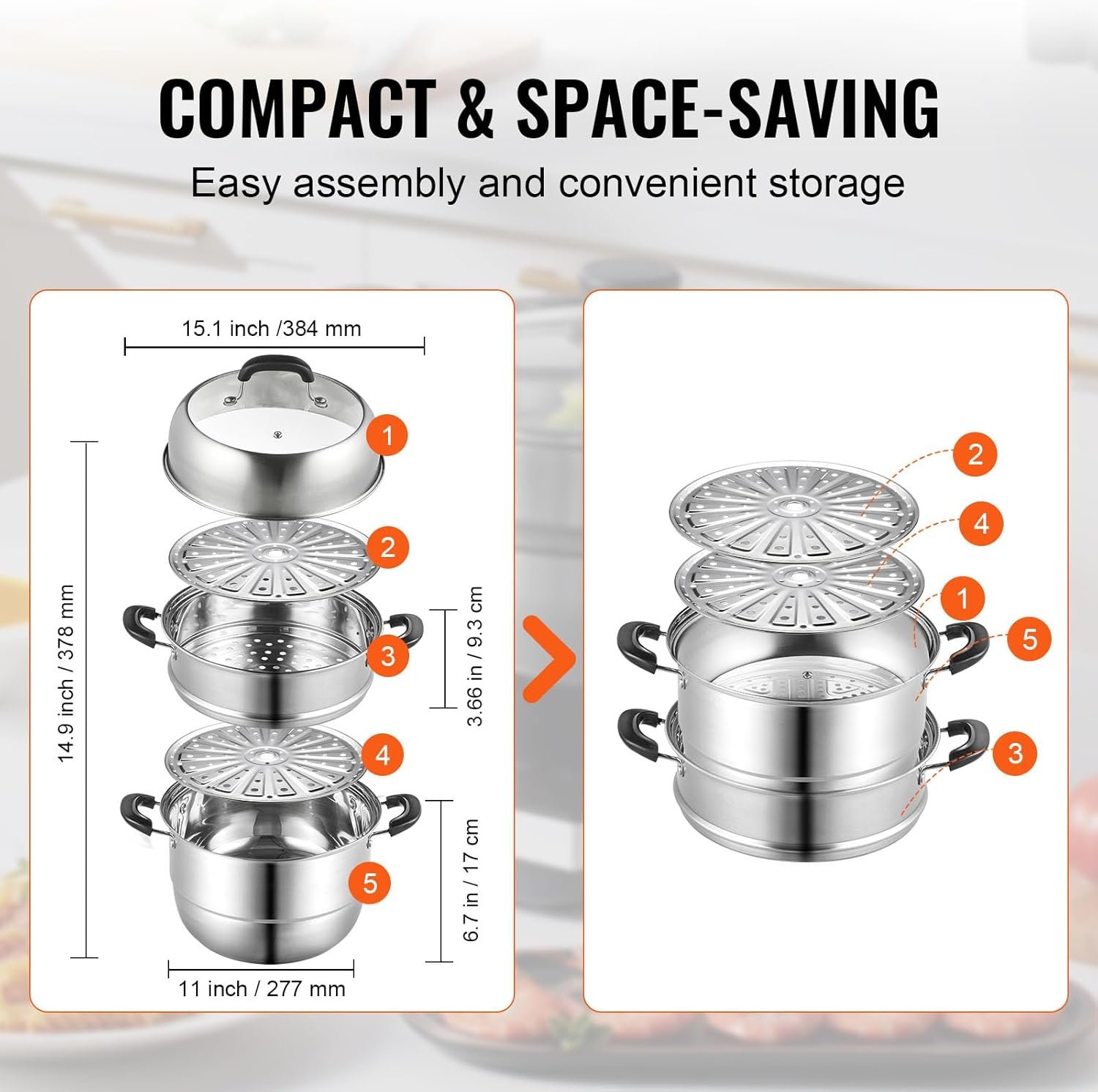 Кастрюля-пароварка VEVOR ZG-T28 Серая, фото №5 Кастрюля-пароварка VEVOR ZG-T28 Серая, фото №5