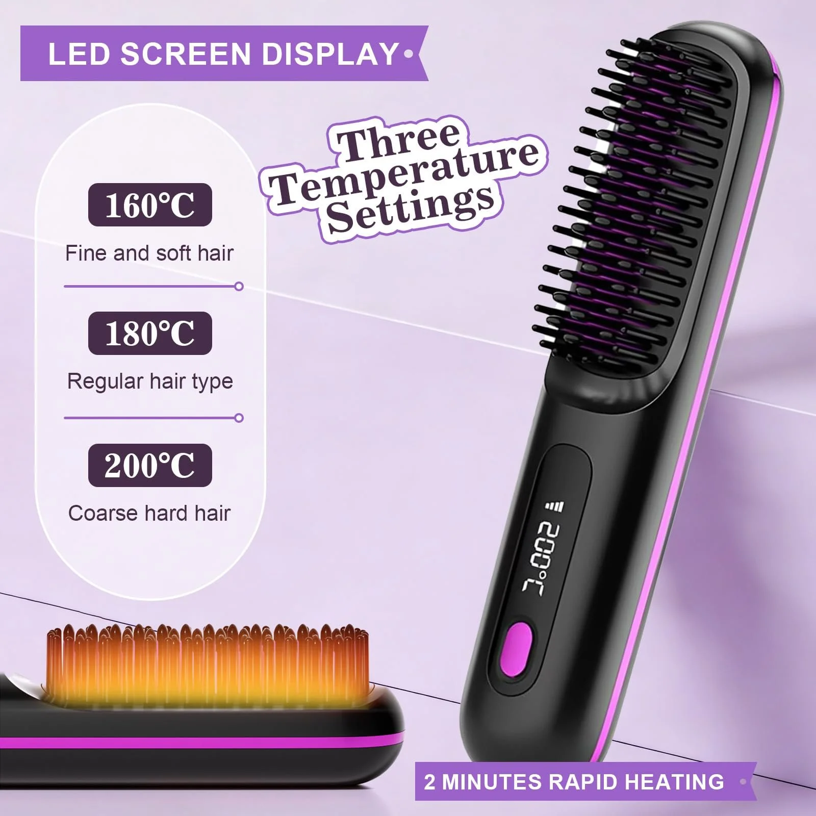Бездротова щітка для стайлінгу Go Brush Pro для короткого волосся 3 рівні нагріву, фото №3 Бездротова щітка для стайлінгу Go Brush Pro для короткого волосся 3 рівні нагріву, фото №3