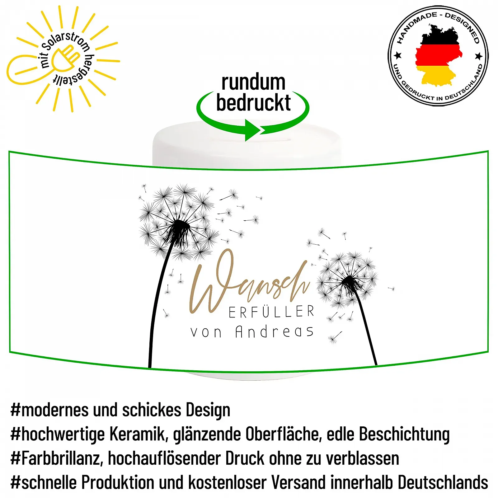 Скарбничка Wish Filler Наповнювач бажань керамічна з кульбабою, фото №4