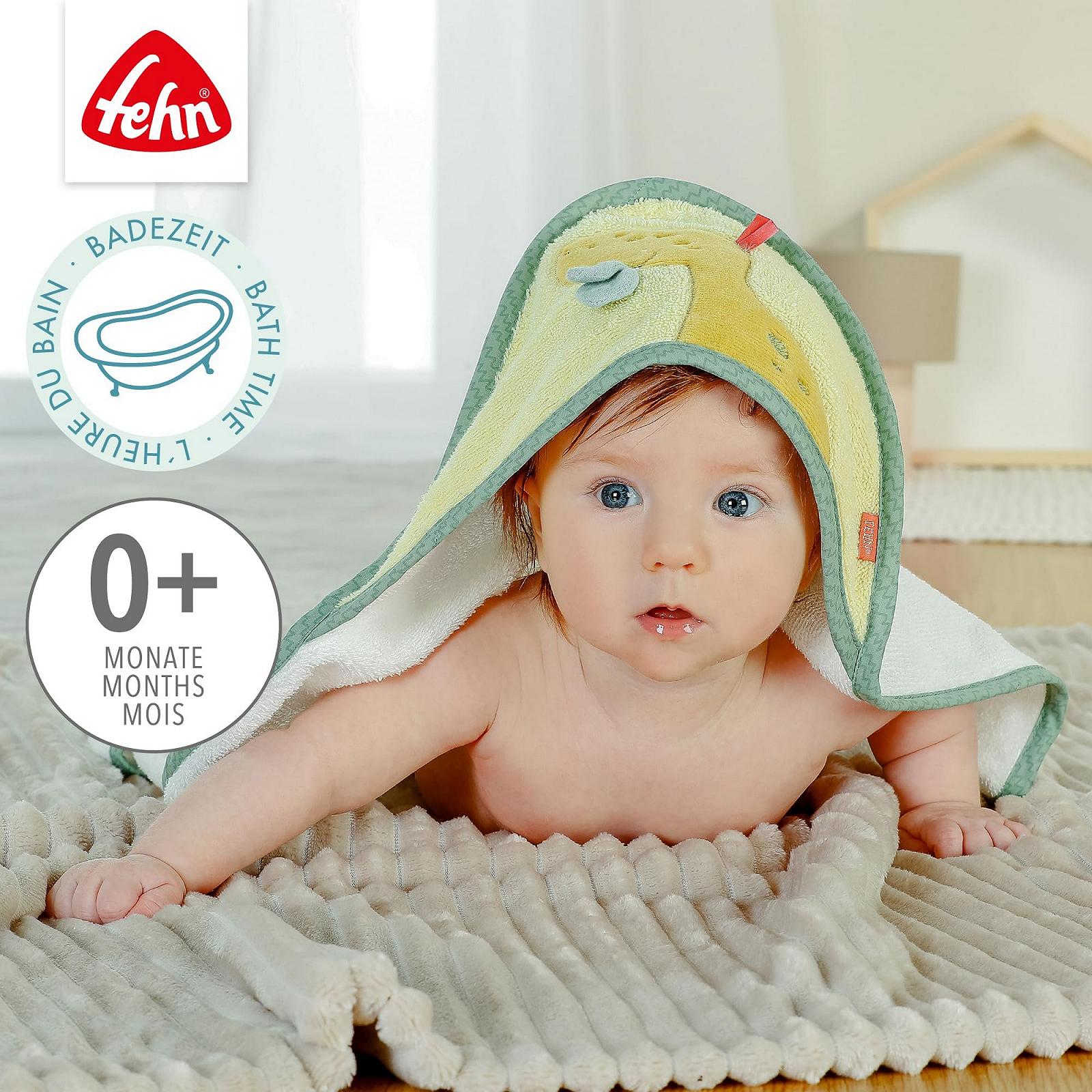 Рушник для ванни Fehn Baby Dino дитячий пончо, махрова тканина та серветка Dino Wash Mitt з мотивом, фото №3