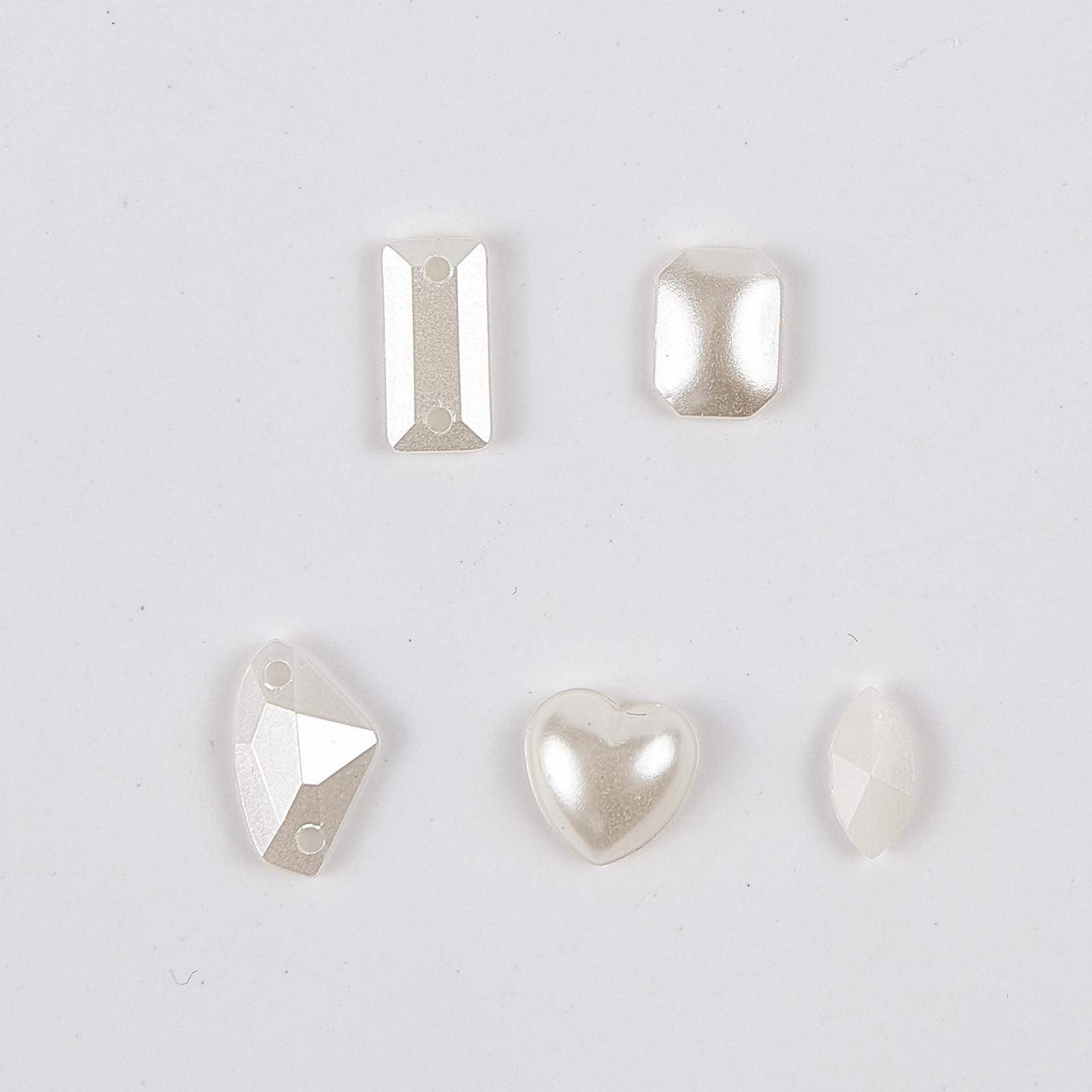 Стрази для нігтів Плоскі Niceneeded Форма серця, діаманта, маркізи, прямокутника та заокругленого прямокутника, білий опал, 25 шт, фото №2
