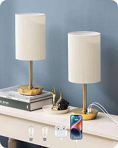 Світлодіодна настільна лампа EDISHINE набір із 2 шт. сенсорна з димером 2 USB золота - Фото 1